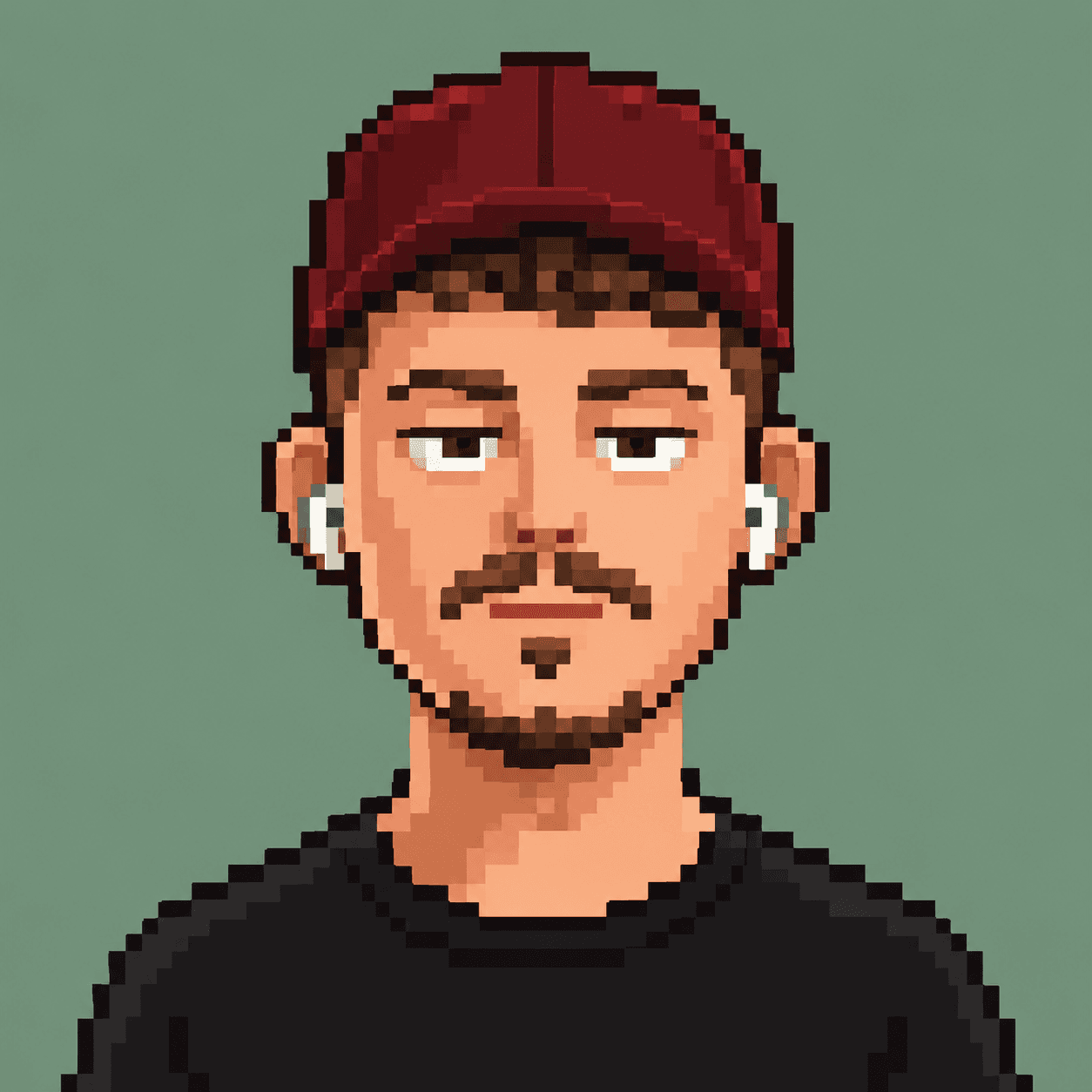 Pixel-art portrait of Daniel Kakuk in a red cap