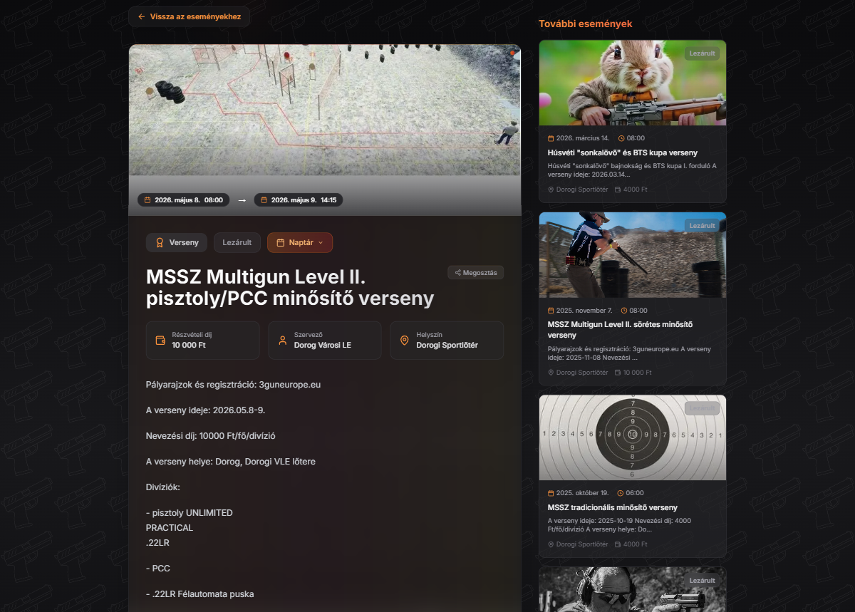 Up-to-date events with team sign-up functionality.