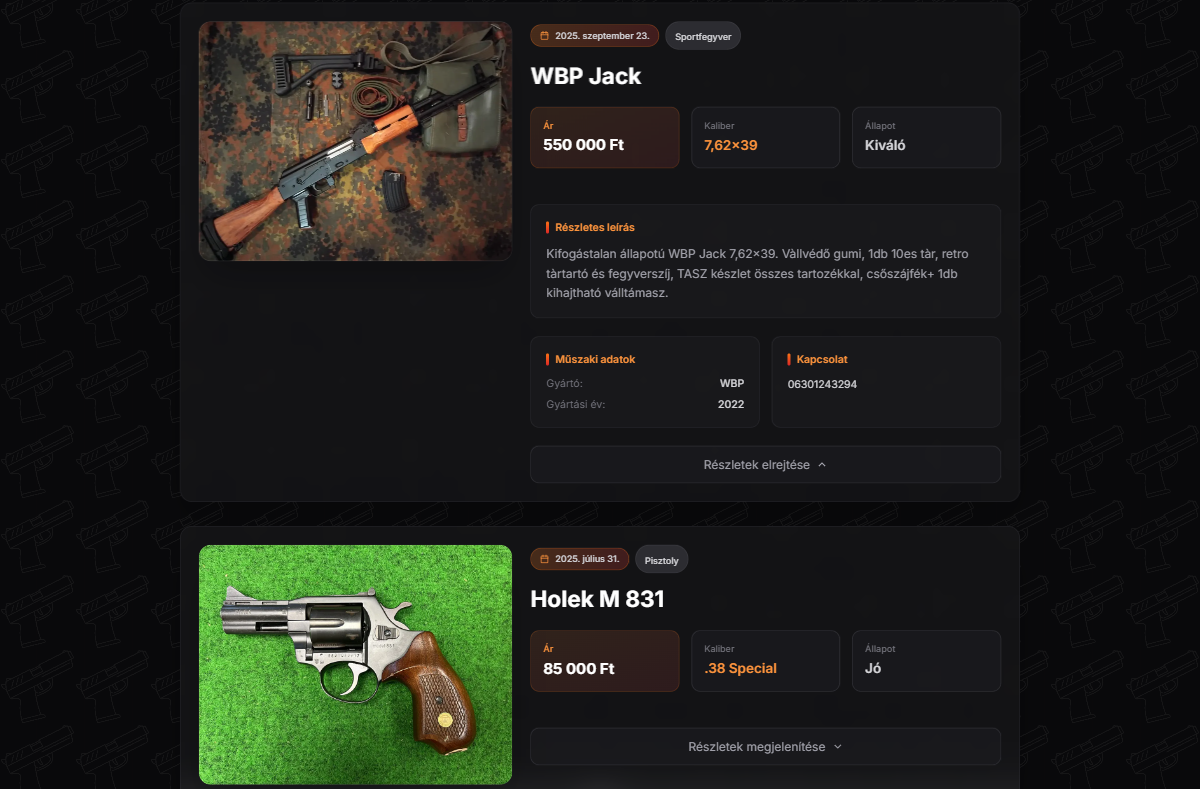 Products available for purchase at the range.